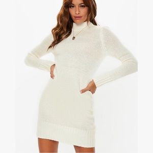 NEW WITH TAGS- Cream Mock Neck Mini Sweater Dress
